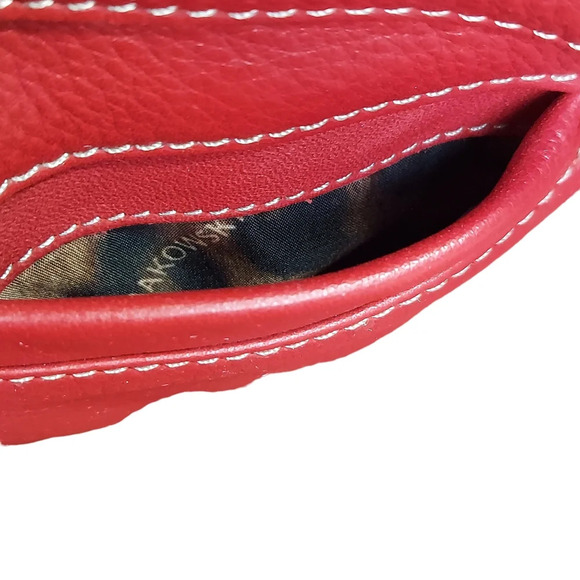 B Makowsy Red Pebbled Leather Crossbody Bag with Heavy Silver Charm - Picture 4 of 14